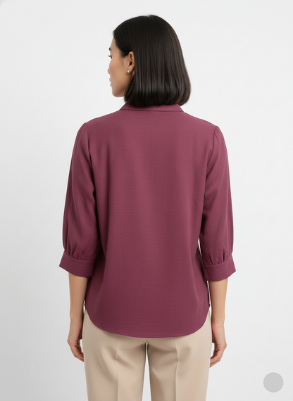 Crepe Flower Shirt - Wine Red