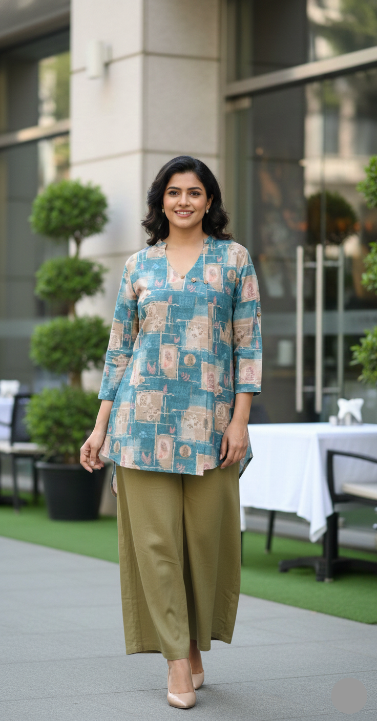 High Low Midi Kurta -Blue