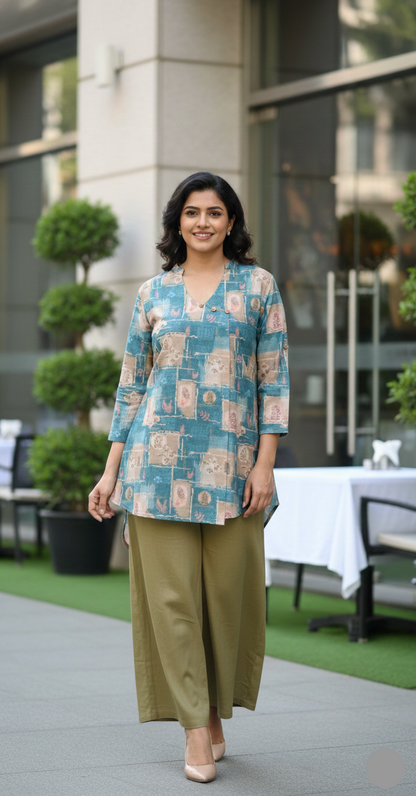 High Low Midi Kurta -Blue