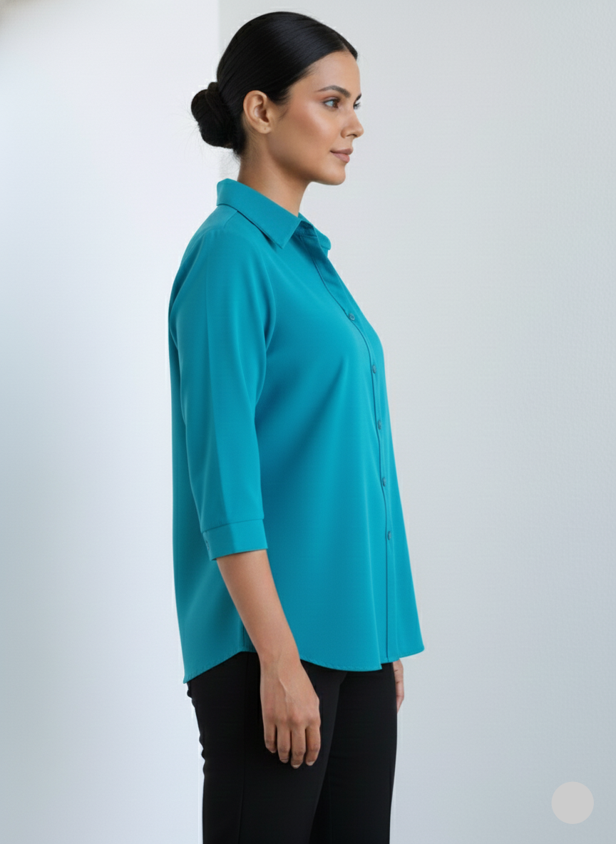 Poly Satin Shirt- Deep Teal Blue