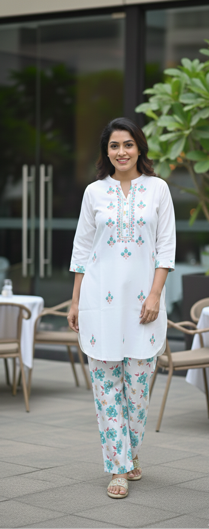 Embroidered Coord Set - White