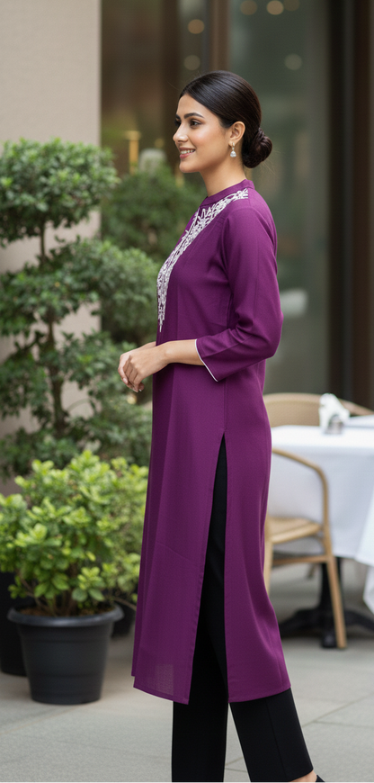 Long Embroidered Silk Blend Kurti