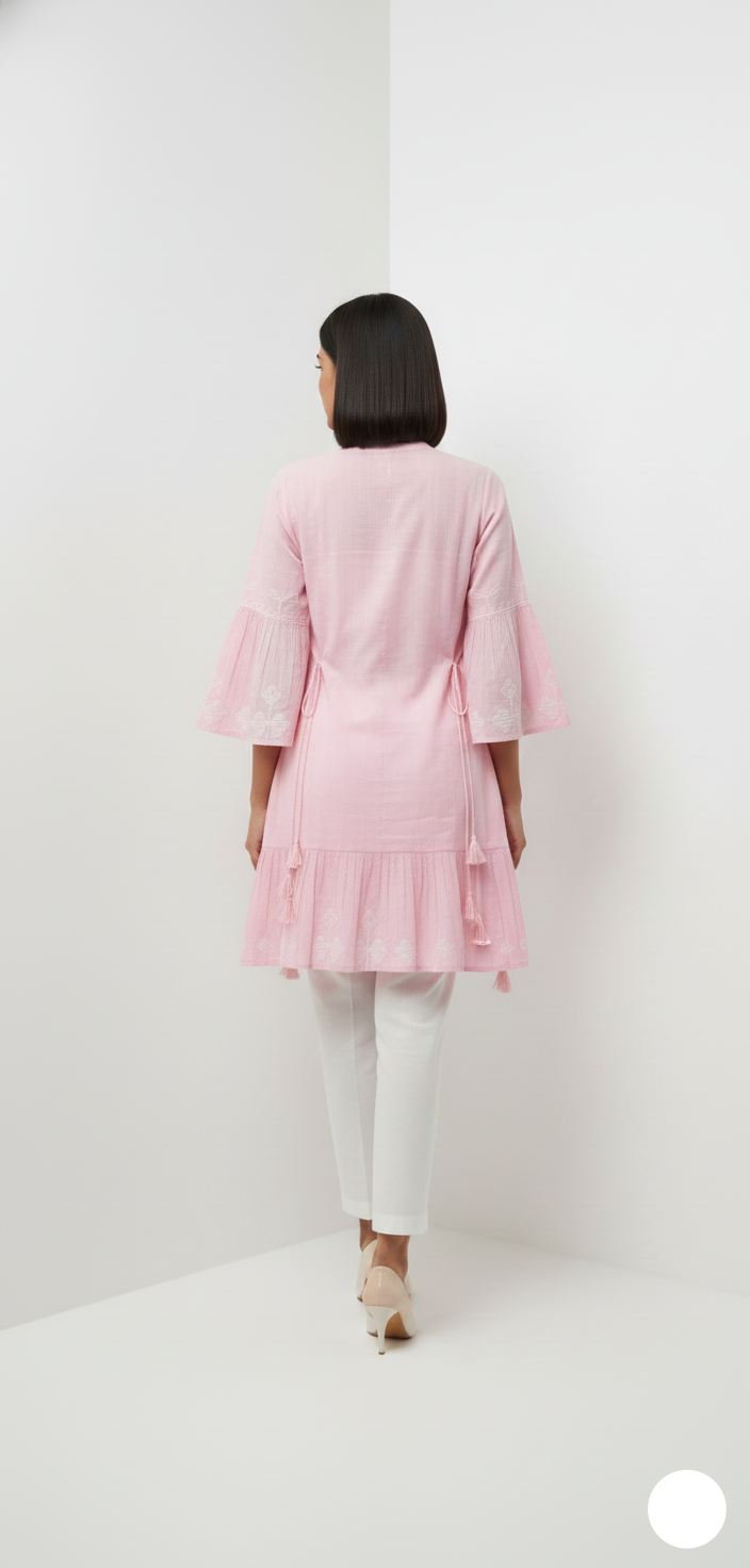 Long Embroidered Kurti - Pink