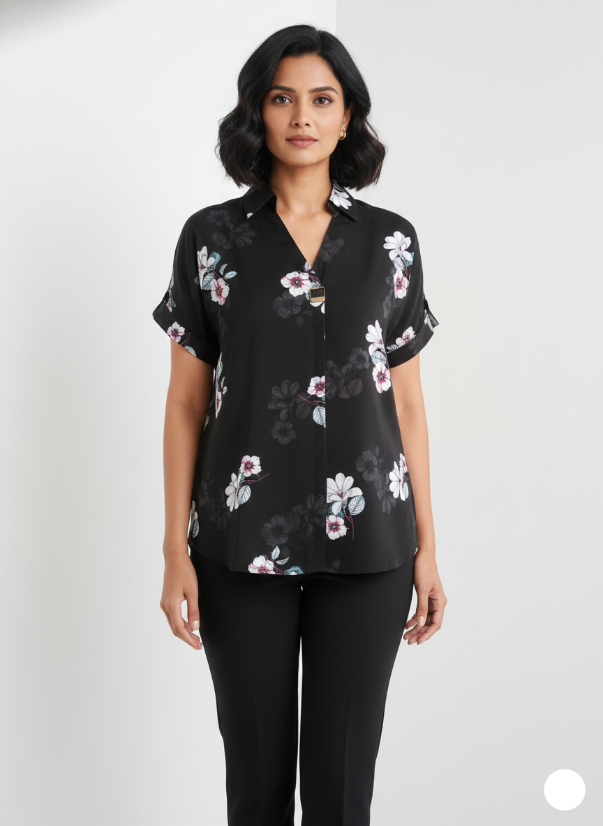 Printed Satin Black Top