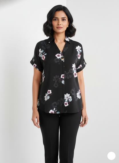 Printed Satin Black Top