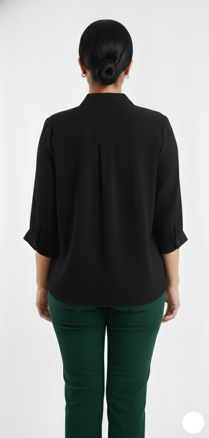 Crepe Flower Shirt- Black