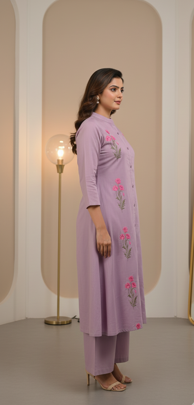 Embroidered Coord Set - Dusty Lavender