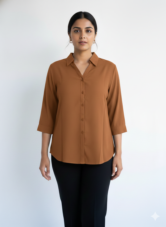 Poly Satin Shirt - Warm Caramel Brown