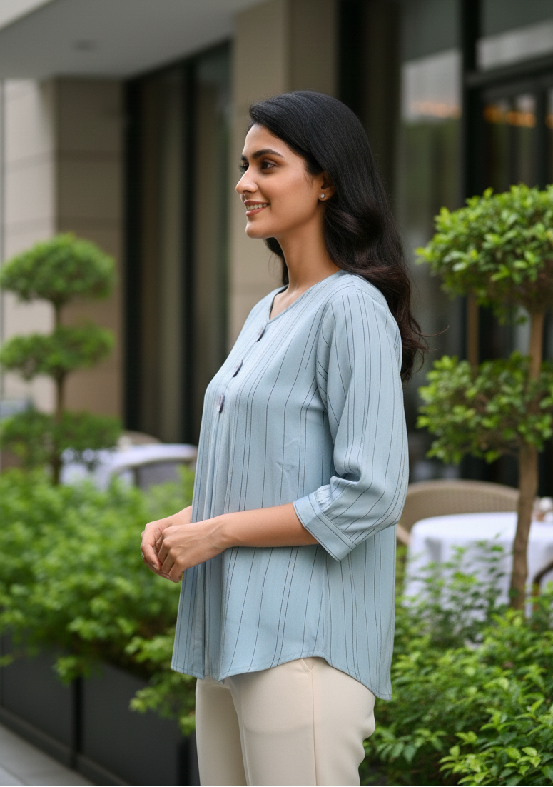 3 Button Tunic - Sky Blue