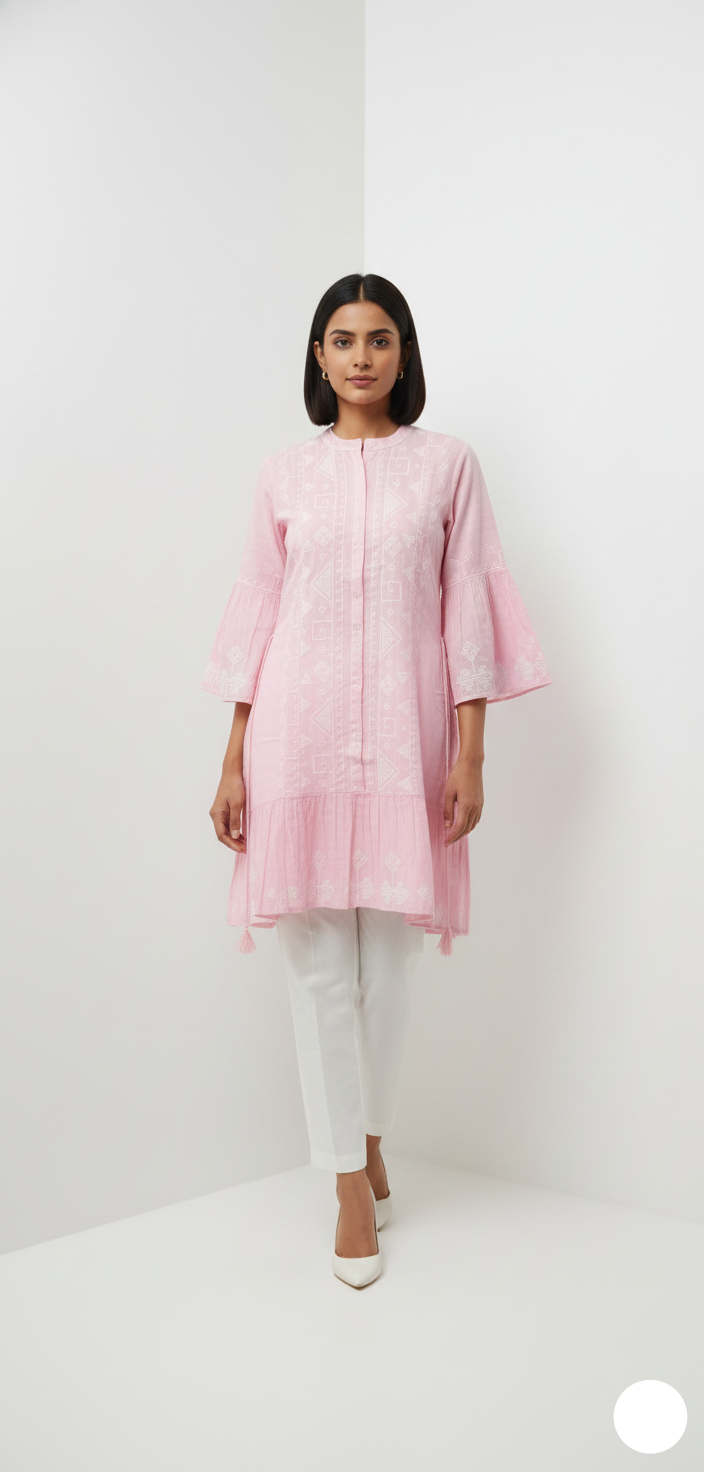 Long Embroidered Kurti - Pink