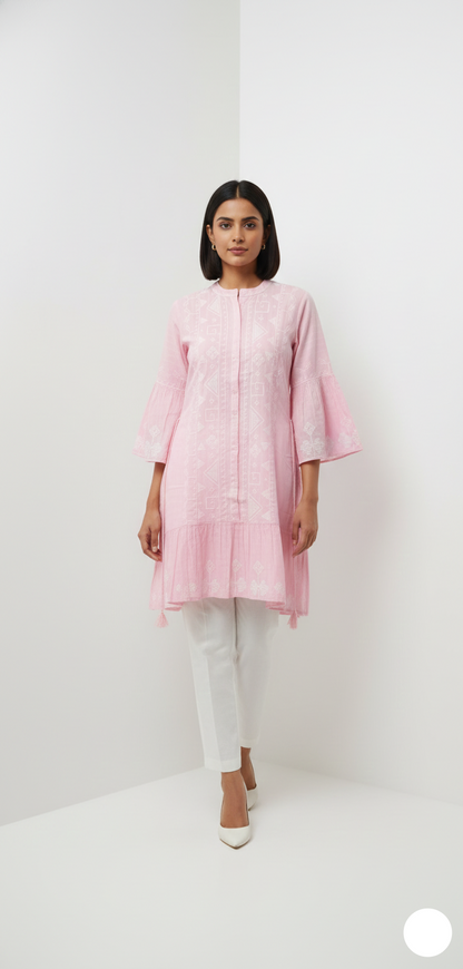 Long Embroidered Kurti - Pink