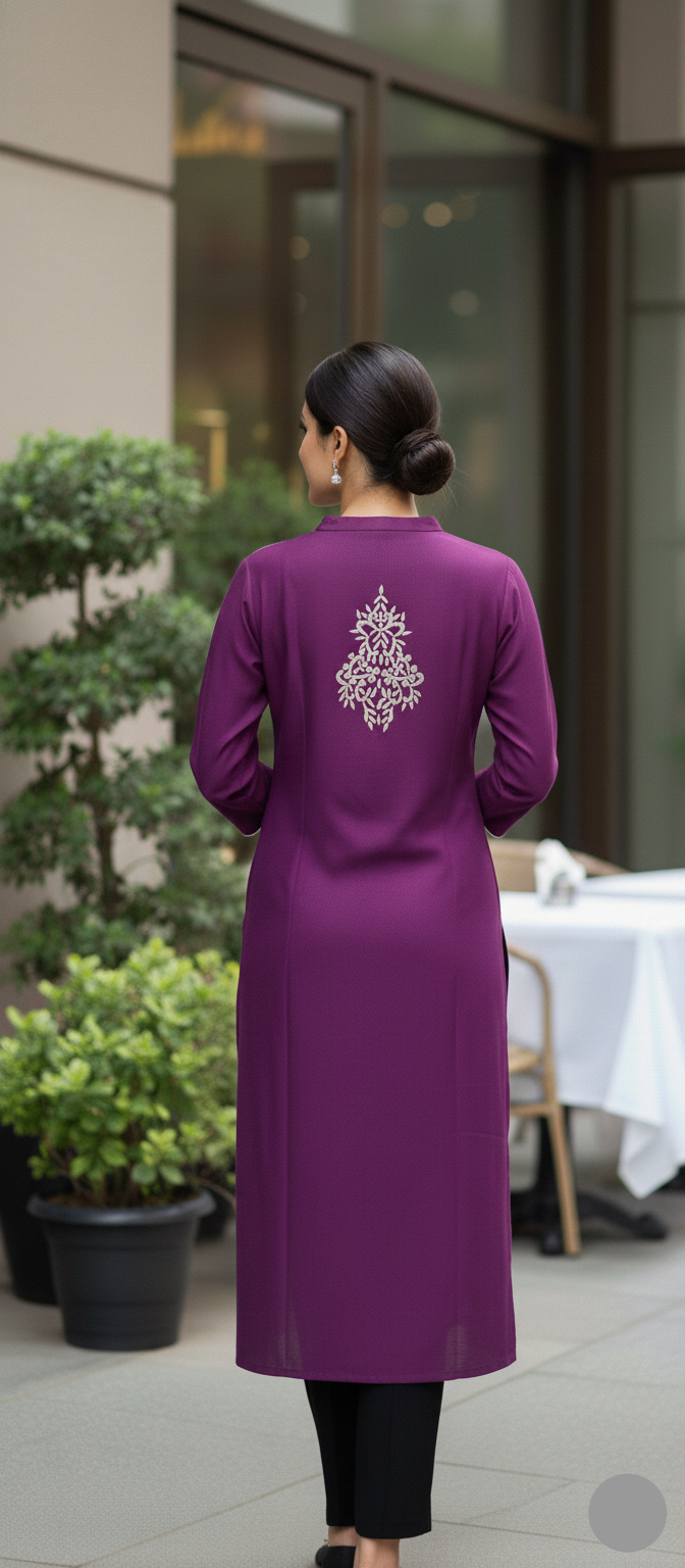 Long Embroidered Silk Blend Kurti