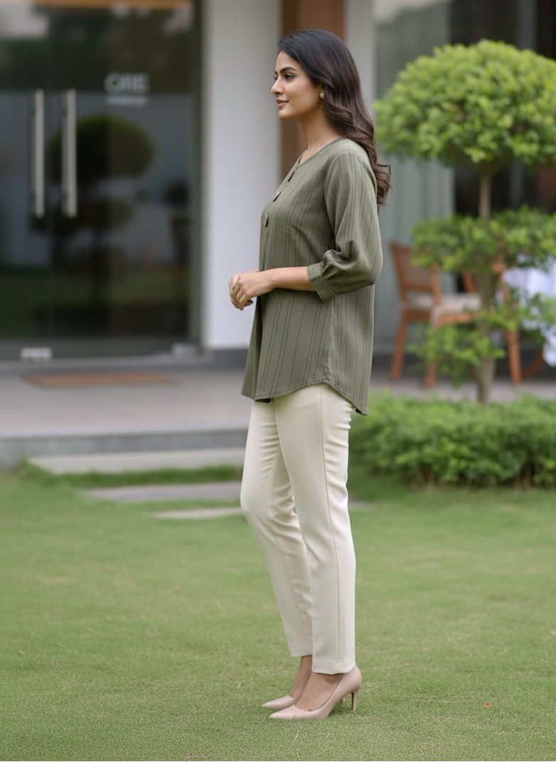 3 Button Tunic Top - Muted Olive