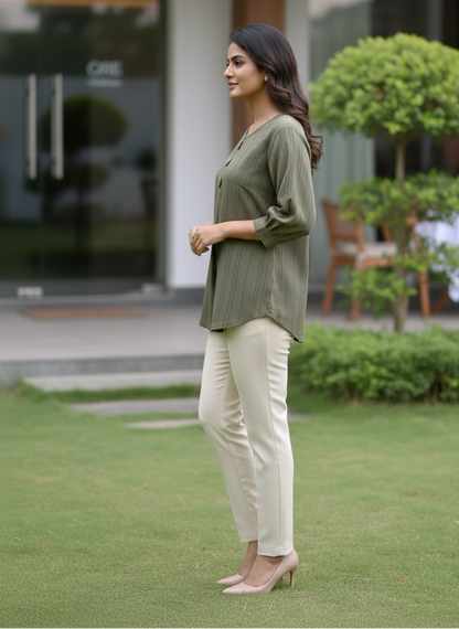 3 Button Tunic Top - Muted Olive