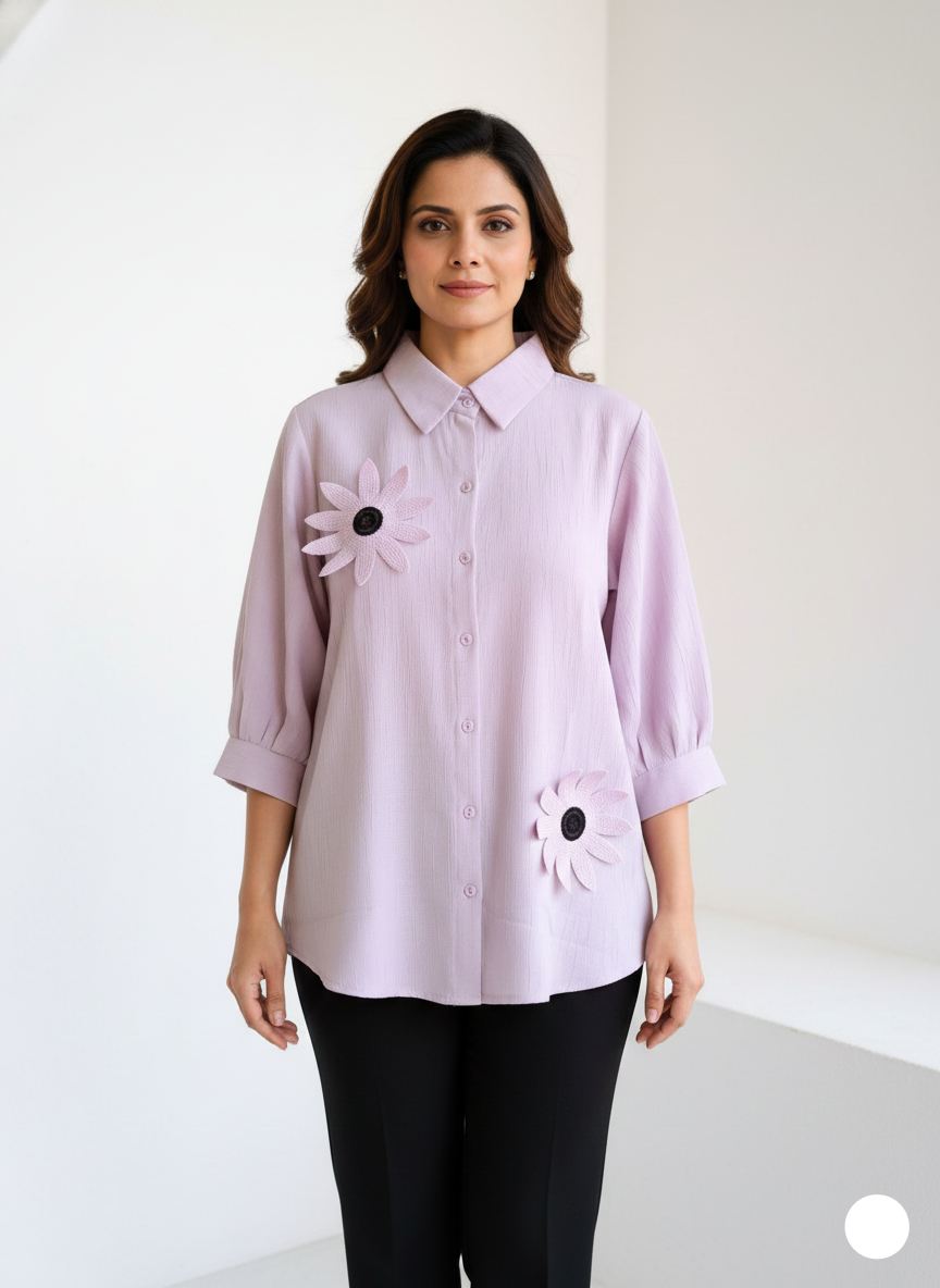 Textured Crepe Flower  Shirt - Pastel Lavender