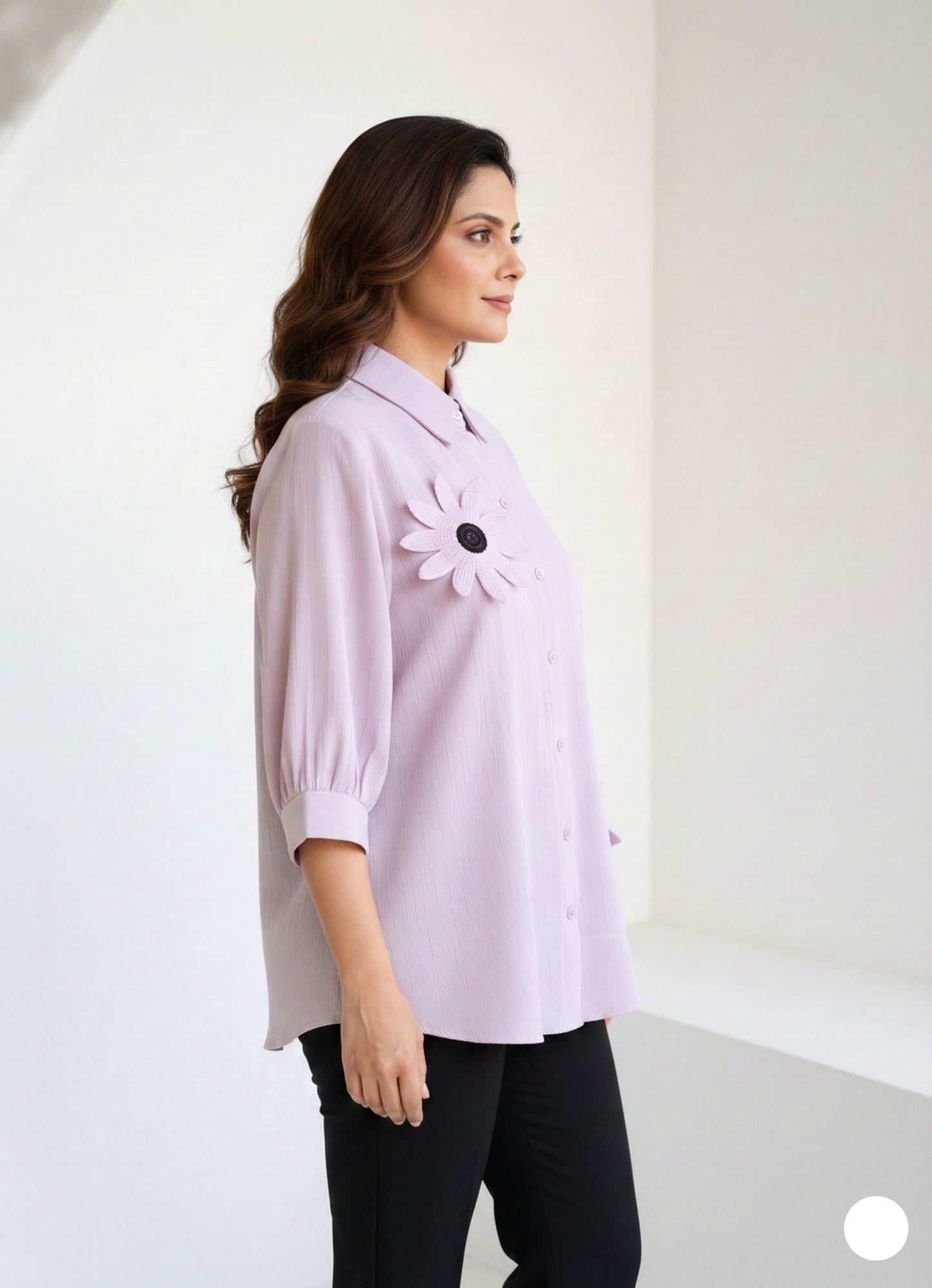 Textured Crepe Flower  Shirt - Pastel Lavender