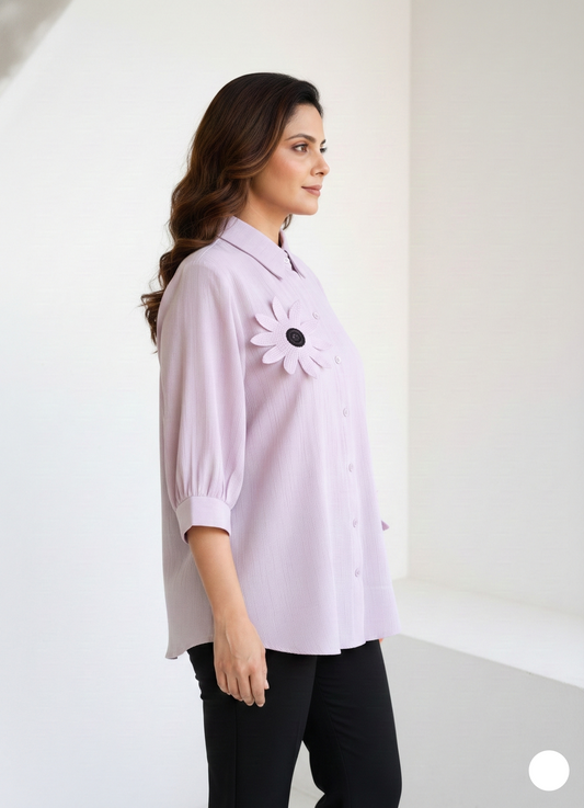 Textured Crepe Flower  Shirt - Pastel Lavender