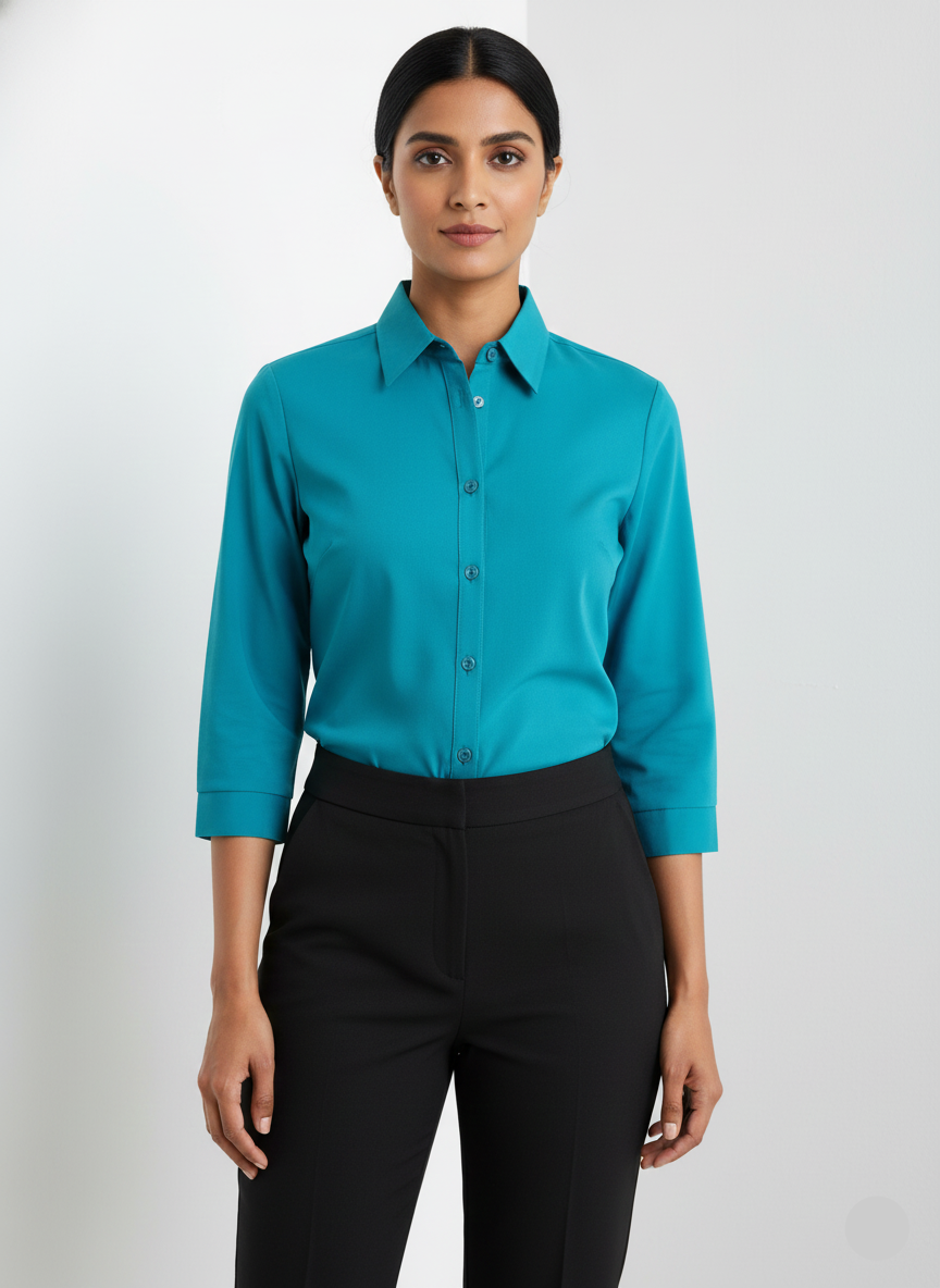 Poly Satin Shirt- Deep Teal Blue