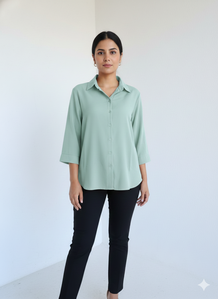 Poly Satin Shirt - Muted Mint Green