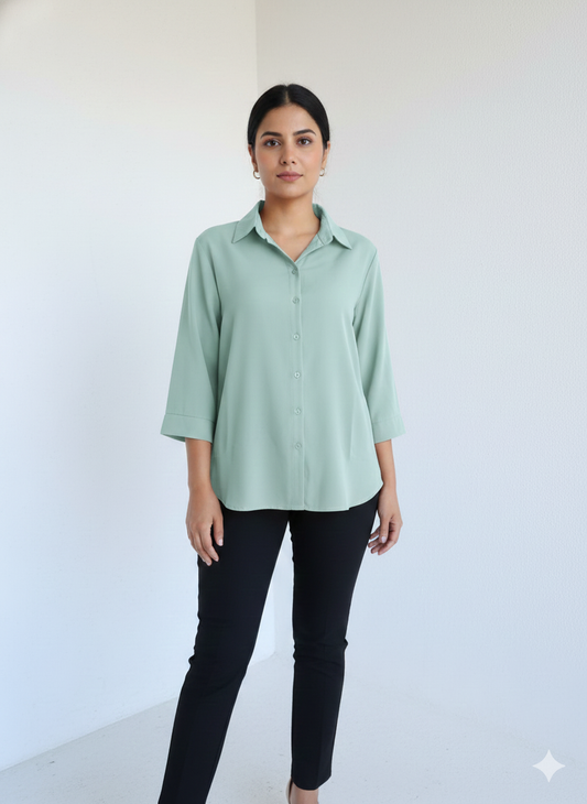 Poly Satin Shirt - Muted Mint Green