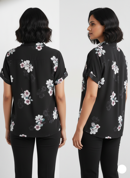 Printed Satin Black Top