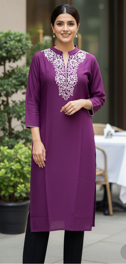 Long Embroidered Silk Blend Kurti