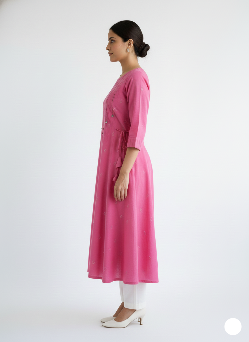 South Cotton A line Kurti - Pink Color