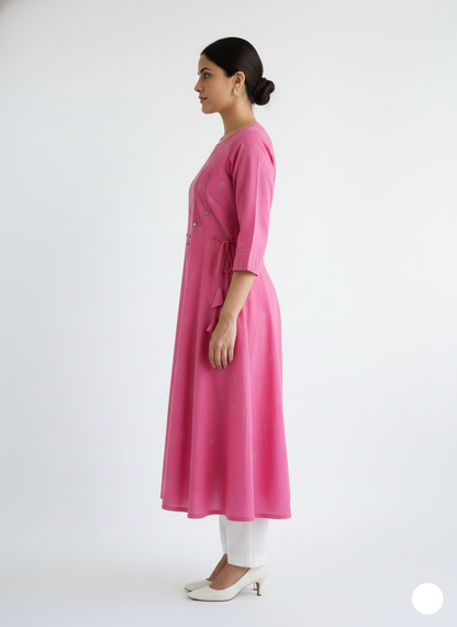 South Cotton A line Kurti - Pink Color