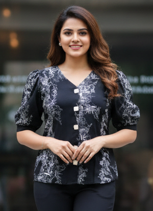 Printed Satin Top - Black White