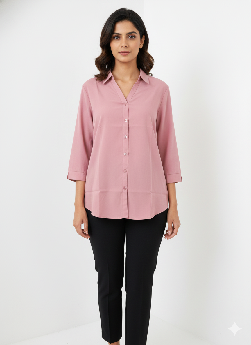 Poly Satin Shirt - Muted Blush Pink