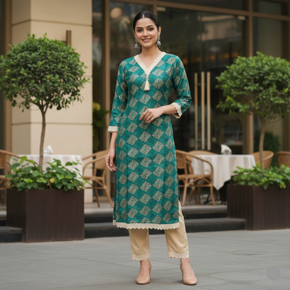 Kurti Set - Peacock Green