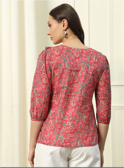 Red Floral Printed Cotton Top