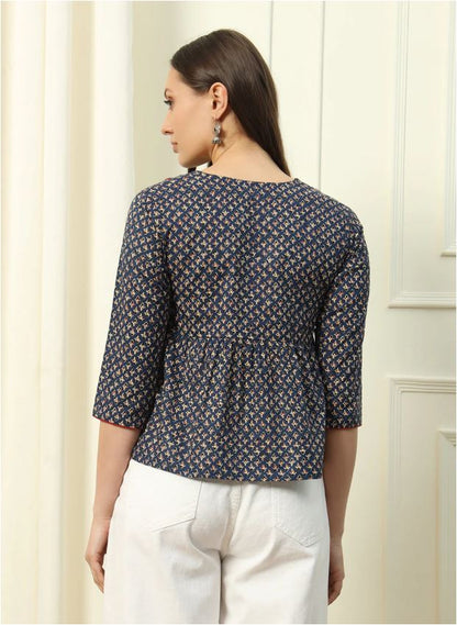 Blue Printed Cotton Top