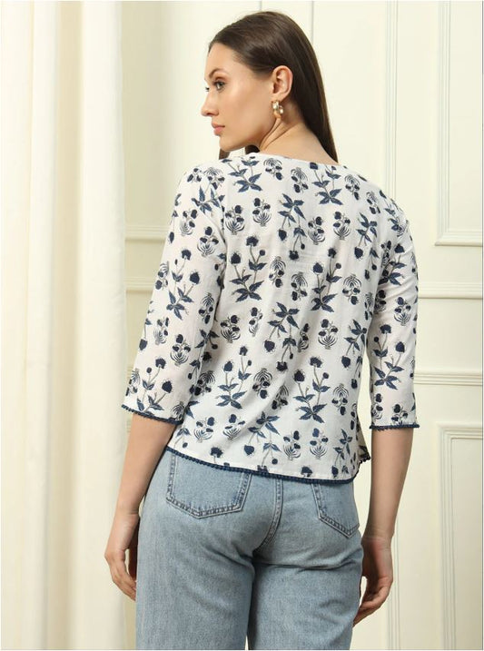 White Printed Cotton Top