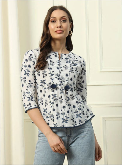 White Printed Cotton Top