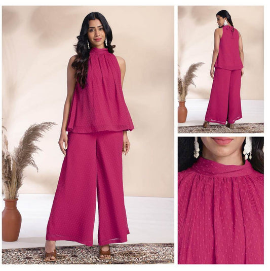 Chiffon Dobby Coord Set - Pink