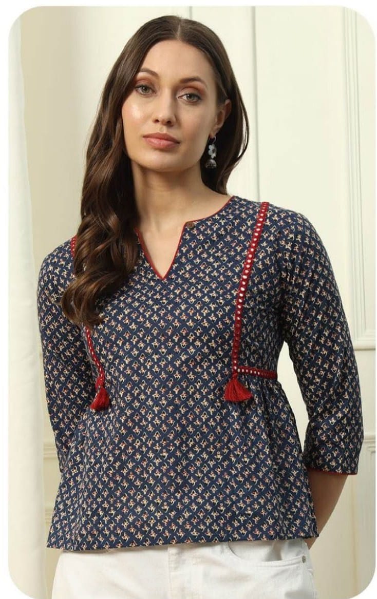 Blue Printed Cotton Top